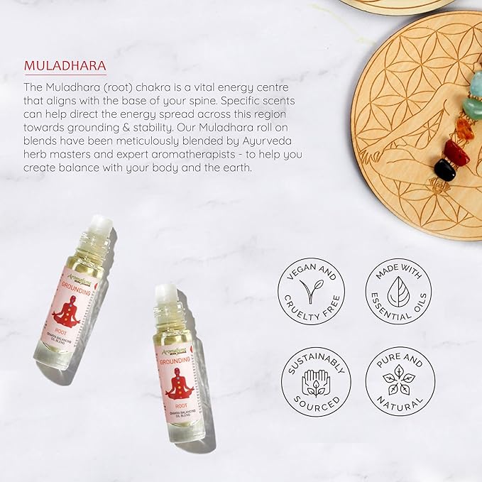 Root Chakra Essential Oil Roll-On Blend by Aromafume | 10ml/0.33 fl oz | Muladhara | Aromatherapy Oils for Chakra Balance | Patchouli Extracts | Chakra Incense for Meditation, Yoga, Reiki