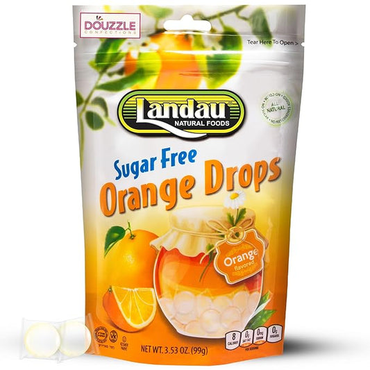 DOUzzle Sugar Free Orange Hard Candy Drops, Dye Free (1 Pack) Individually Wrapped - Healthy Low Calorie Snack, Gluten Free, All Natural, No Preservatives, No Aftertaste - Kosher Parve
