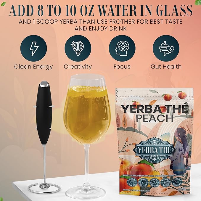 Ancient Diosa - Yerba Mate Tea Powder 350g, 35-Servings - Peach Flavor Clean Energy Drink Superfood - Support Gut Health with Probiotics and Prebiotics, Reduce Brain Fog, Relaxation and Focus Blend