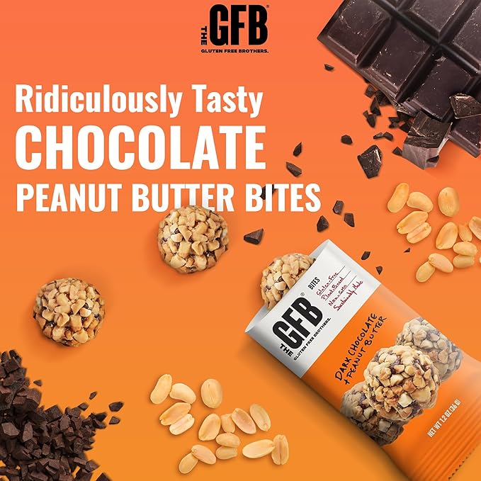 The Gluten Free Brothers Dark Chocolate Peanut Butter Bites - Gluten Free Protein Balls – Non GMO, Soy Free, Vegan – Snack Size Plant Based Protein Energy Balls, 1.2 oz (10 Count)