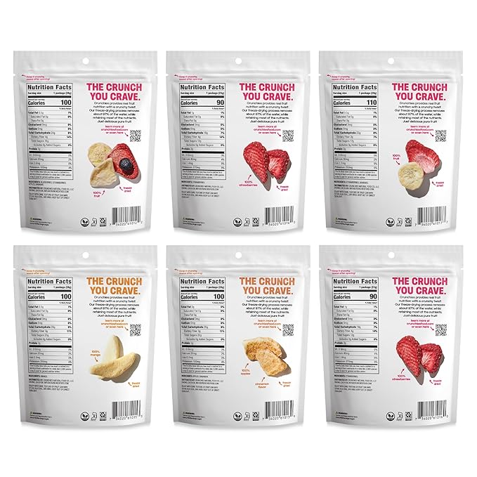 Crunchies Freeze-Dried Fruits, 100% All Natural Crispy Fruit, Non GMO and Kosher, Resealable Freeze Dried Fruit Snack Packs, Pack of 6 (Variety Gift Pack)