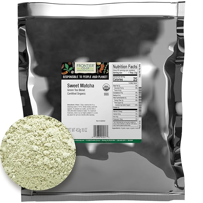 Frontier Co-op Organic Sweet Matcha Green Tea Powder, 16 Oz, Bulk Bag