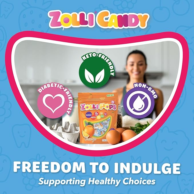 Zollipops Clean Teeth Pops Sugar Free Candy with Xylitol, Dye-Free Lollipops - Keto & Diabetic-Friendly, Dentist-Approved Treats for Kids (Orange, 3.1 oz)