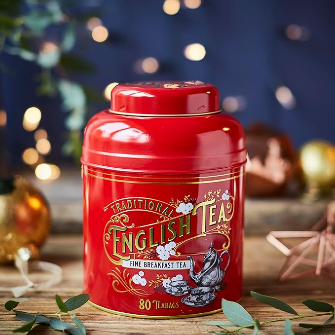 New English Teas Vintage Victorian Tea Caddy with 80 English Teabags (Red)