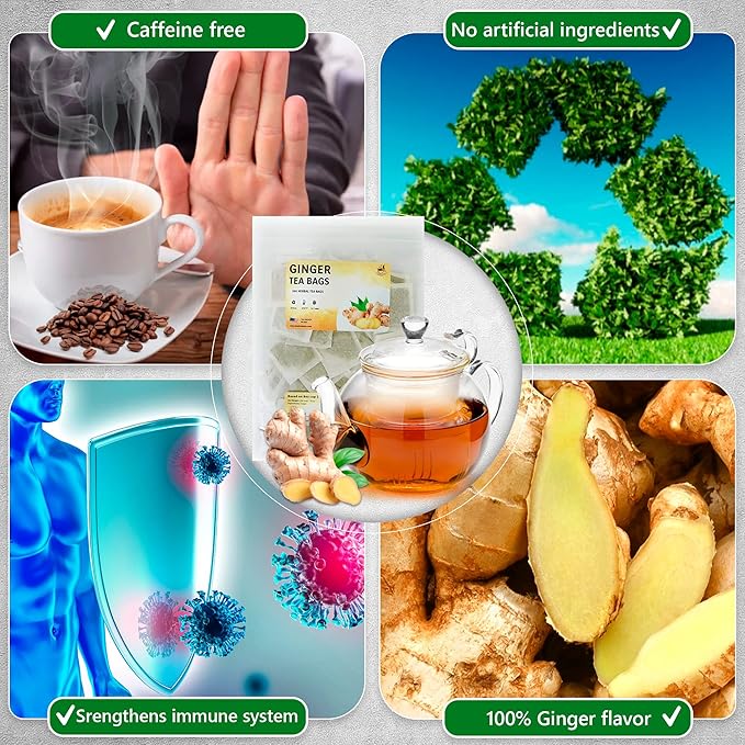 TeadreamTea Ginger Tea Bags - 200 Bleach-Free Tea Bags | Caffeine Free, Antioxidant, Calms Upset Stomach - Strengthen Immune System - Herbal Ginger Tea