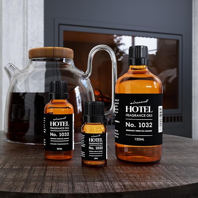 AirScent Hotel Diffuser Oil No. 1032 - Bergamot Green Tea Balsamic Notes - Hotel Scent Dupe - Fragrance Oil for Ultrasonic and Waterless Diffusers and Crafting - 120 mL, 4 fl oz Glass Bottle