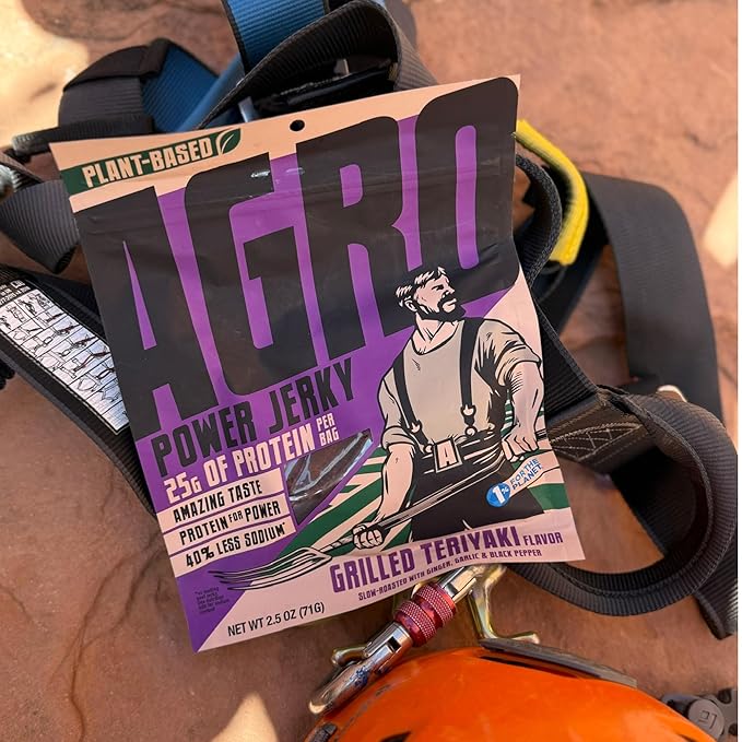 AGRO POWER Vegan Jerky - Grilled Teriyaki Flavor – Delicious, Non-GMO Certified Vegetarian Jerky with 25 Grams of Plant-Based Protein and 40% Less Sodium. High Protein Vegan Snacks - 2 Pack Set