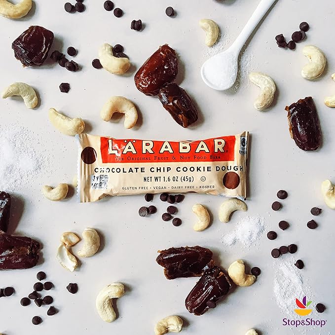 Lärabar Chocolate Chip Cookie Dough Vegan Gluten Free Fruit & Nut Bar, Plant Based, Dairy Free, Kosher, Non-GMO, 18 Ct (1.6 Oz Each) Made With 6 Simple Ingredients, No Artificial Sweeteners, On-The-Go