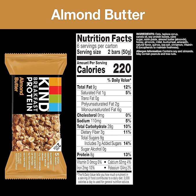 KIND Breakfast Bars, Variety Pack, Honey Oat, Almond Butter, and Peanut Butter, Healthy Snacks, Gluten Free, 3-8g Protein, 18 Count