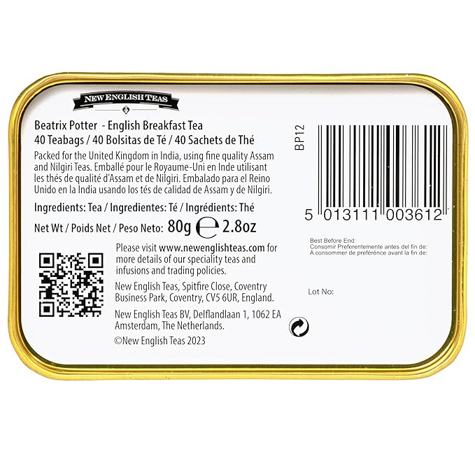 New English Teas Peter Rabbit Tea Tin with 40 English Breakfast Teabags, Beatrix Potter