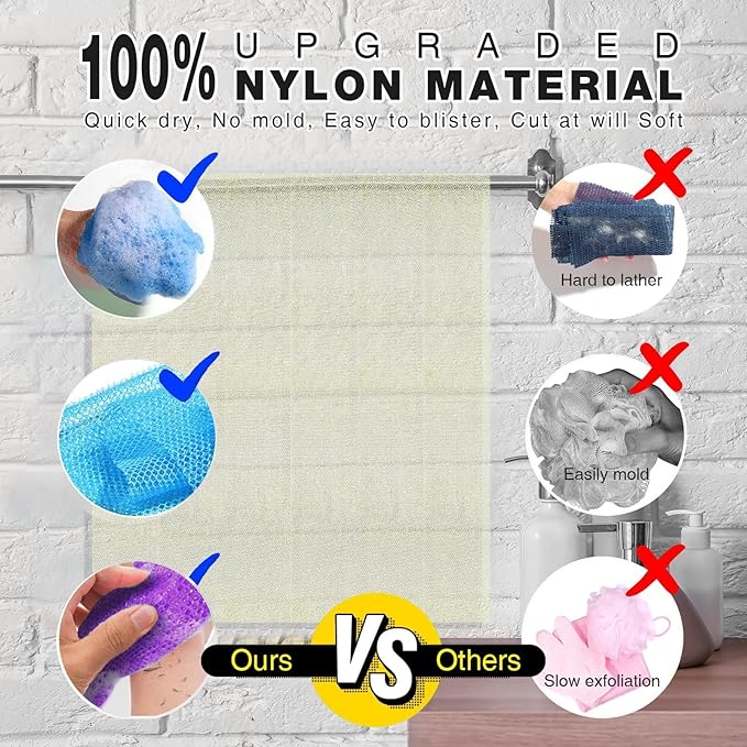 UJFQBH 6 Pieces African Bath Sponge African Net Long Net Bath Sponge Exfoliating Shower Body Scrubber Back Scrubber Skin Smoother,Great for Daily Use (Purple, Purple, Pink, Orange, Blue, Green)