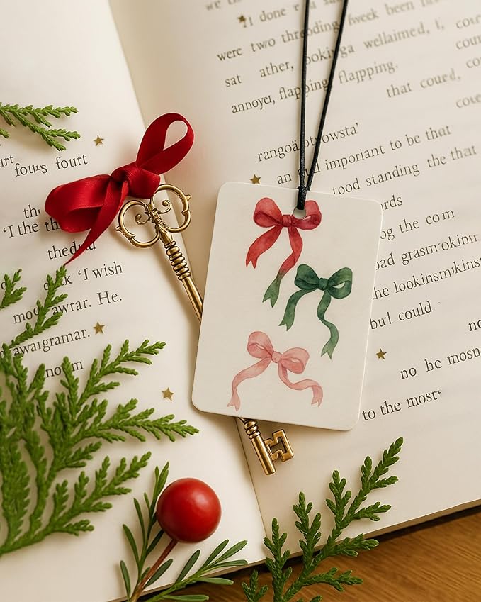 Red and Green Christmas Berry Car Air Freshener 4 Pcs, Retro Coquette Bow Xmas Tree Hanging Air Freshener for Cars Closet Drawer Books, Girly Christmas Car Accessories Mirror Decor for Women