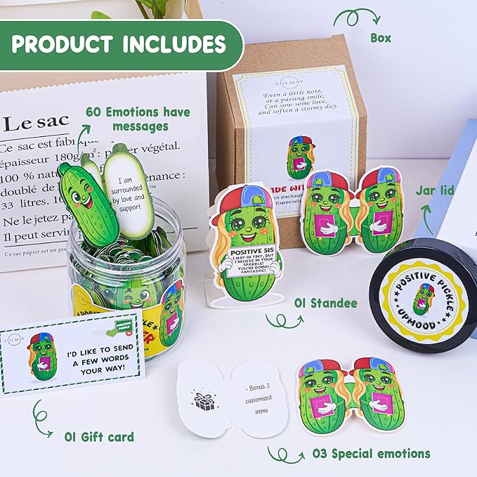 Motivational Pickle Jar for Sister β 60 Funny Affirmations & Daily Positive Notes | Quirky Gift for Women, Teens, Siblings | Self Care, Just Because Gift, Uplifting Desk Decor, Encouragement Jar