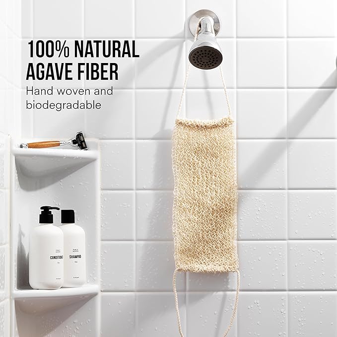 Public Goods Exfoliating Body Scrubber | Ayate Bath Strip for Shower | Back Scrubber Made with Natural Agave Fibers for Exfoliation | Plant-Based Loofah Alternative | 25 in. x 4 in. | 1 Count