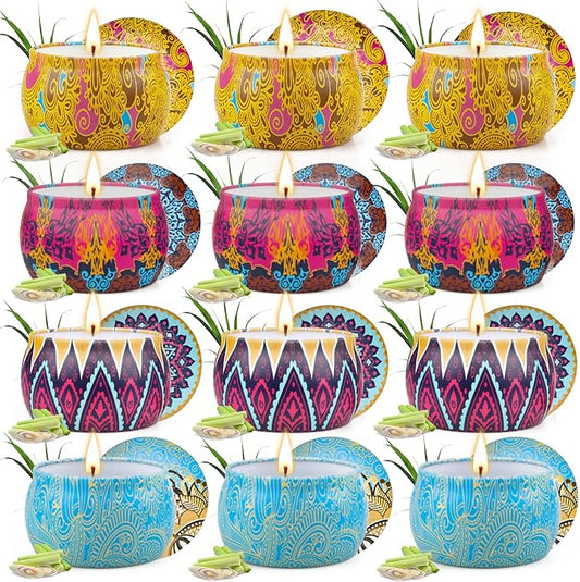 12 Pack Citronella Candles Outdoor - 52.8 Oz Soy Wax Candle Set, 360 Hour Long Lasting Scented Candles for Camping, Garden, Party