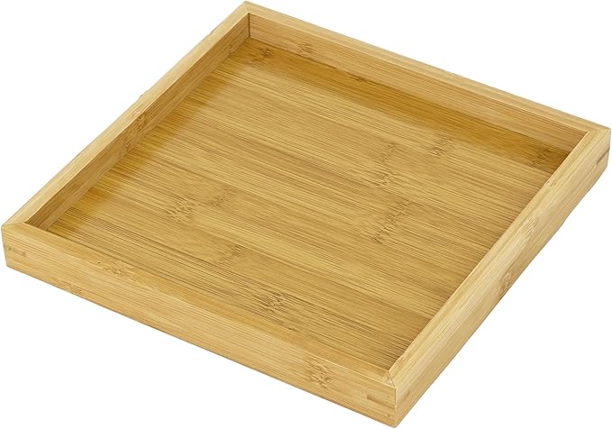 Bam & Boo Natural Bamboo Serving Tray Modern Square (Bamboo, 9.75” x 9.75" x 1.2") for Food, Drinks, Decor, Vanity in Home, Kitchen, Bathroom, Coffee Table, Bed