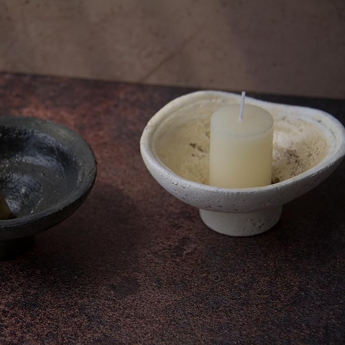Handmade Rustic Terracotta Incense Holder, Wabi‑sabi Ceramic Palo Santo& Sage Sticks Bowl, Minimalist & Retro Blow, A Spiritual Decor for Yoga&Meditation (Off-White)