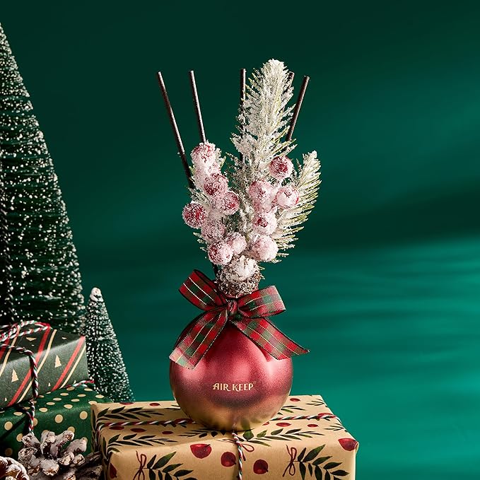 Airkeep Reed Diffuser Set, 5.07 oz(150ml) Apple Cinnamon Christmas Scented Diffuser with 8 Oil Diffuser Sticks, Home Fragrance Essential Oil Reed Diffuser for Home Room Bathroom Shelf Decor