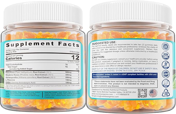 Kava Kava Gummies, Sugar Free Calm Gummies w/Rhodiola Rosea, Ashwagandha, L-Theanine, GABA, Melatonin-Free Kava Blend for Relaxation, Calm and Focus - Alternative to Kava Powder Capsules, Vegan 120 Ct