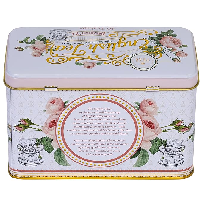 New English Teas English Rose Tea Tin with 40 English Breakfast Teabags
