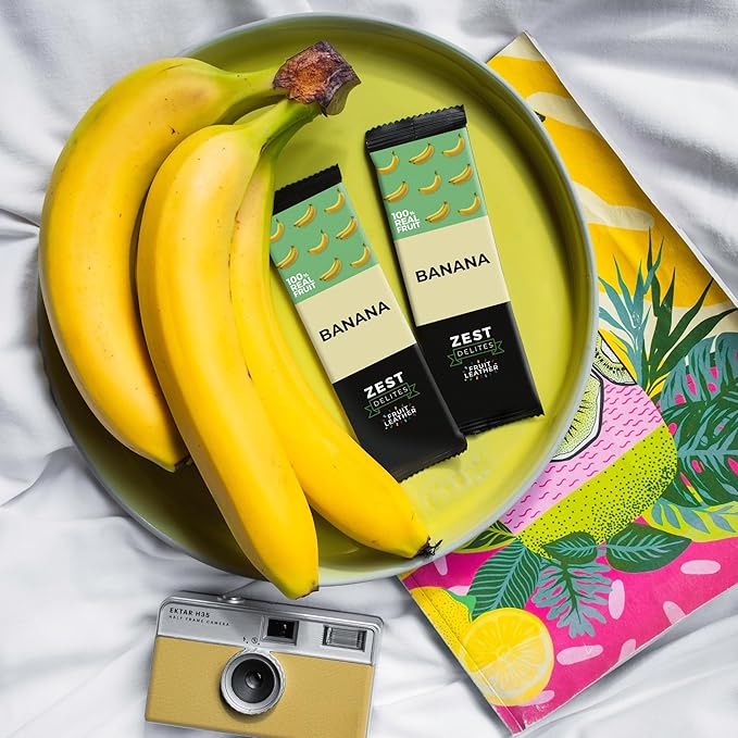 Dried Fruit Bars by Zest Delites, Fruit Leather Snacks, Healthy Snacks Pack for Adults & Kids, Lavashak, Vegan, Apple-Based Banana Strips, 0.88 oz x 10