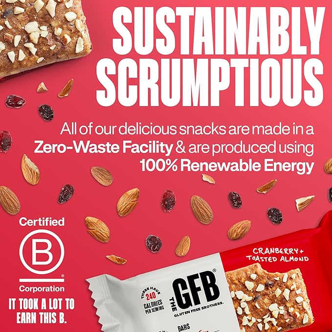 The GFB Cranberry Toasted Almond Protein Bars - Gluten Free, Plant Based, Non GMO, Sustainably Made – Ridiculously Tasty, Healthy, Vegan, Nutrition Snack Protein Bars, 2.05 oz (12 Count)