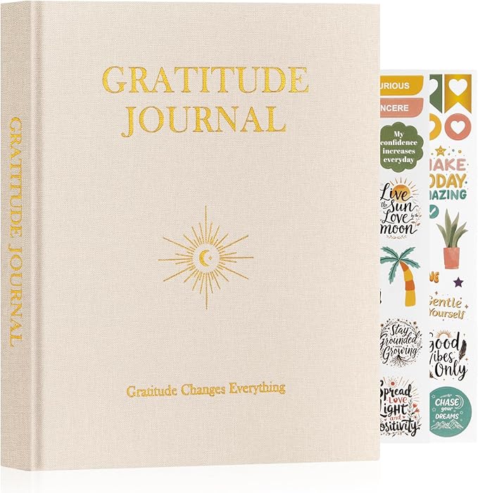 Lanpn Daily Gratitude Journal for Men Woman, 4 Month Mindfulness & Affirmation Planner, 7.8"x9.2" The 5 Minute Grateful Diary, Guided Reflection with Positivity Prompts Undated Notebook, Beige