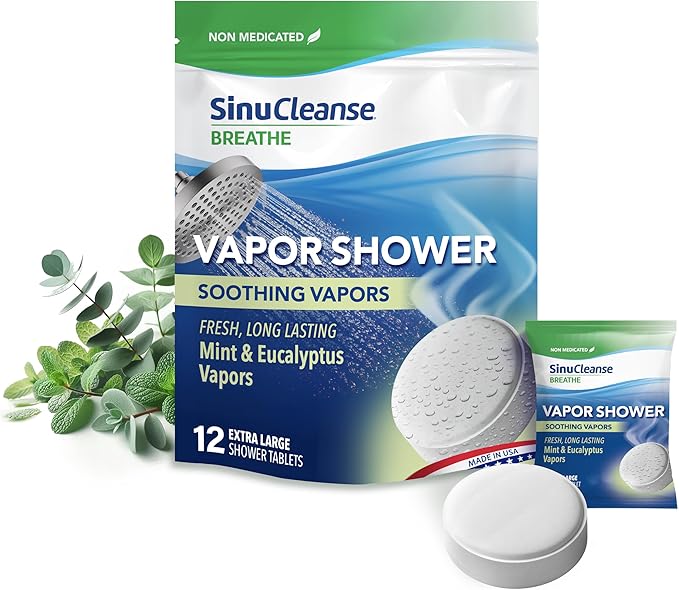 Sinucleanse Vapor Shower Steamers, All Natural Eucalyptus & Mint Aromatherapy, 12 Extra Large Vapor Shower Tablets, Relaxation and Spa Gifts for Women and Men, Made in USA