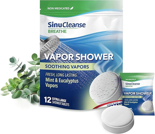 Sinucleanse Vapor Shower Steamers, All Natural Eucalyptus & Mint Aromatherapy, 12 Extra Large Vapor Shower Tablets, Relaxation and Spa Gifts for Women and Men, Made in USA