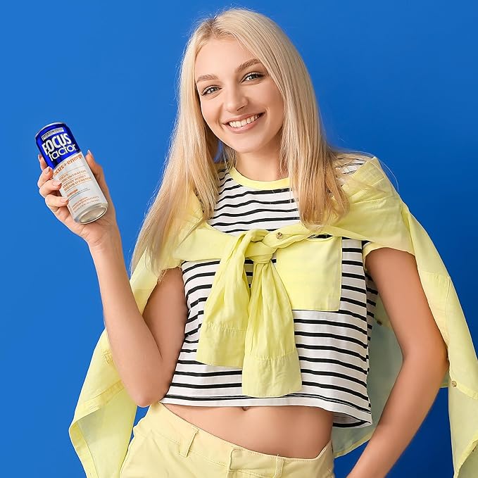 Focus Factor Energy Drink - 12 x 355ml Cans (Orange Flavour) - with Focus + Energy - Lightly Carbonated, Sugar Free, Low Calorie with Vitamin B6 & Vitamin B12