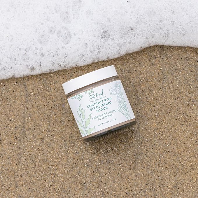 Sea El Coconut Kiwi Exfoliating Face Scrub Hydrating Calming & Purifying Anti Aging Exfoliator - Bamboo Pumice & Green Tea Detoxifying Exfoliant Facial Cleanser & Polish for Women & Men - 4 Oz