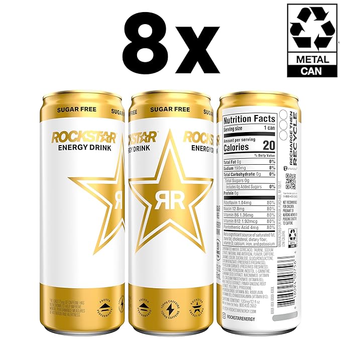 Rockstar Energy Drink, Sugar Free, 12oz Sleek Cans (8 Pack)