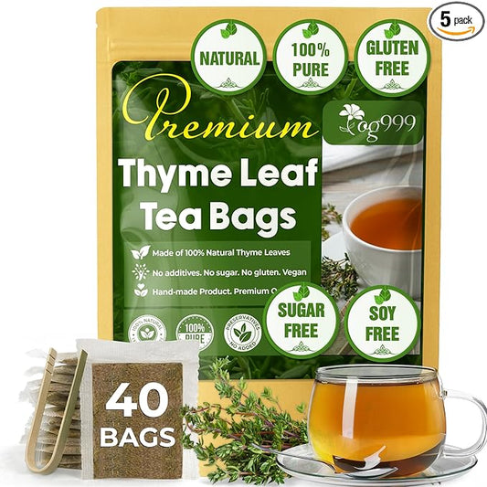 TOG999, Premium 40 Thyme Leaf Tea Bags, 100% Natural & Pure, Loose Leaf Herbal Tea. Thyme Leaf Tea. No Sugar, No Caffeine, No Gluten, Vegan.