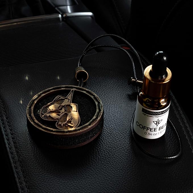 Wood Car Air Freshener — Handmade Car Air Freshener — Boxing Gloves Designed Fragrance Oil Diffuser in Wooden Gift Box — Aromatherapy Gift Set with Coffee Beans Fragrance Oil - 10 ml