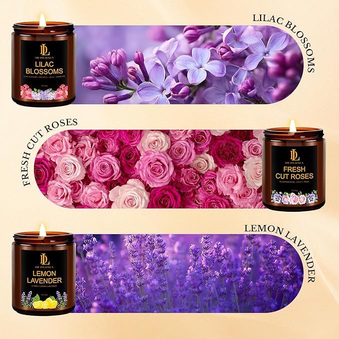 6 Pack Candles for Home Scented, Scented Candles Gifts Set for Women Men, 42 oz Soy Candle Set, Scents of Fresh Cut Roses/Lemon Lavender/Vanilla Cupcake/Amber Patchouli/Lilac Blossoms/Mint Eucalyptus