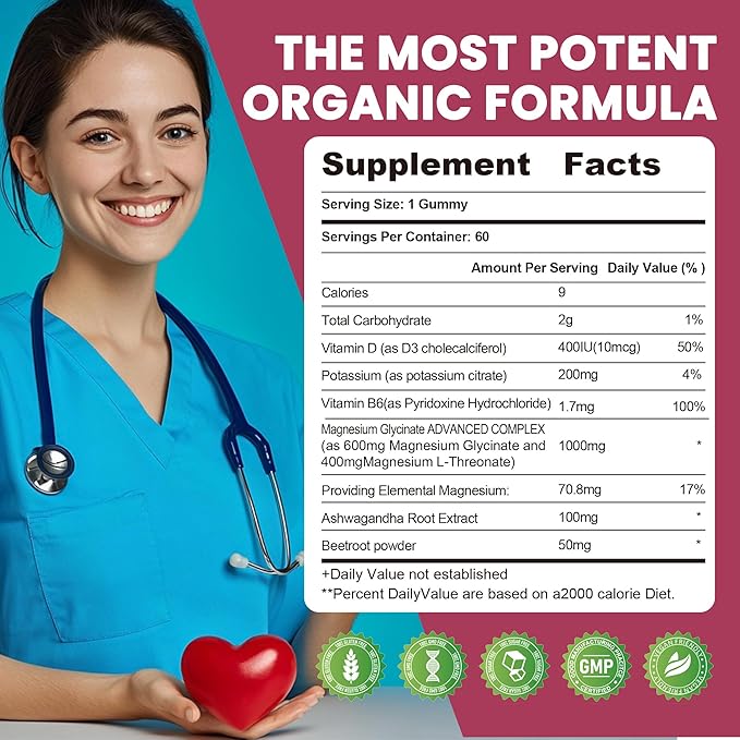 Ashwagandha Gummies 1000mg & Vitamin D3 Gummies 60 Count Organic Root Extract Stress Relief Sleep Support(Non-GMO, Sugar Free & Gluten Free)