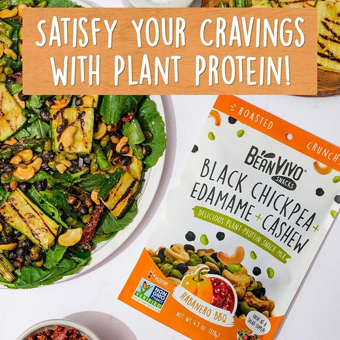 BeanVIVO Healthy Snacks for Adults & Kids with 7g Protein & 5g Fiber per Serving with Dried Edamame, Roasted Cashew and Chickpeas - Vegan & Gluten Free - Keto Friendly & Non-GMO - 3-Pack (4.5 oz Each Pouch)