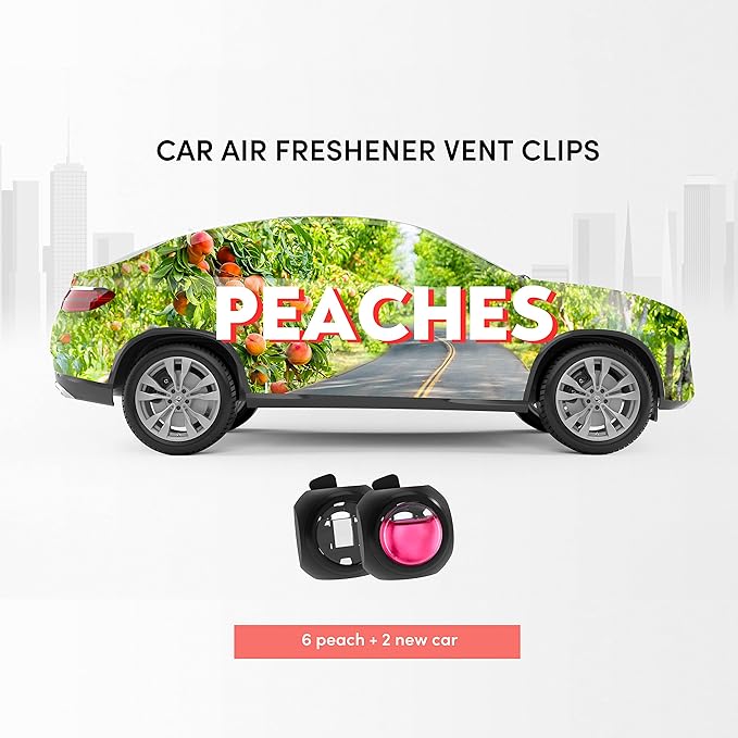 Car Air Freshener Vent Clips, 8PK, 6 Peach, 2 New Car Scent, Fresheners for Men Women, Up to 240 Days, Long Lasting Air Freshener, Odor Eliminator