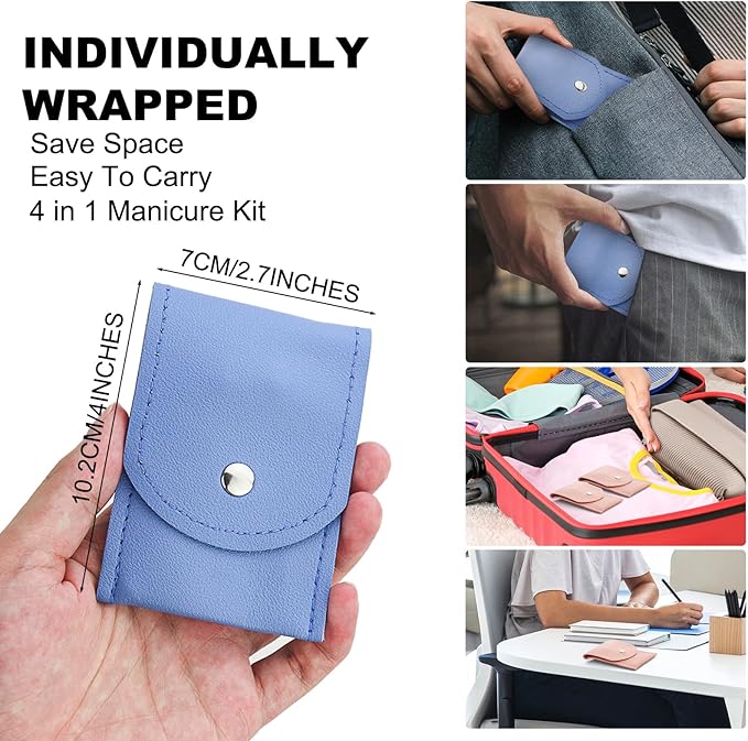 10 Sets Finger Nail Clipper Set Bulk,4 in 1 Adult Stainless Steel Travel Manicure Kit with Case Individually Wrapped Nail Clippers Bulk for Homeless,Hotel,Charity(2 Colors)