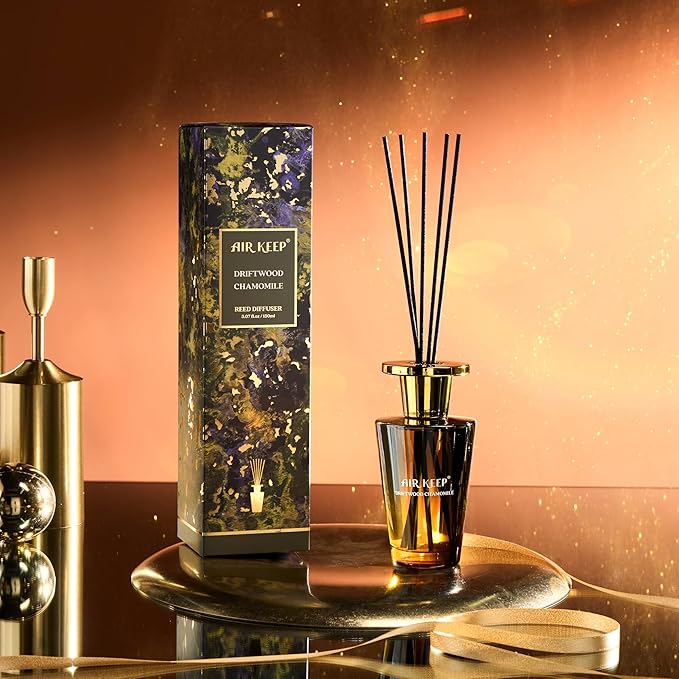 Airkeep Reed Diffuser Set 5.07 fl oz, Driftwood Chamomile Scent Diffuser with Sticks, Home Fragrance Oil for Bedroom, Bathroom, Office Decor
