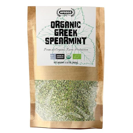 APSOGO Organic Spearmint - Premium Greek Herbal Tea & Culinary Mint - Naturally Sweet Aroma - 3.52 oz