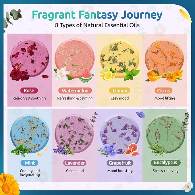 Shower Steamers Aromatherapy - 8 Pack Shower Bombs with Natural Essential Oils, Birthday Gifts for Men Self Care Relaxation Home SPA Stress Relief, Gifts for Dad Husband Stocking Stuffers for Men