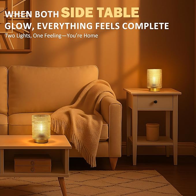 2 Pack Battery Operated Decorative Aesthetic Lamp with Timer for Dorm/Office/ Patio/Bedside/,Small Cordless Table Lamps with LED Warm Bulb for Shelf/Coffee Table/Entryway/ Mantle/Dresser Decor(Clear)