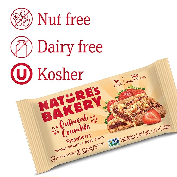 Nature's Bakery Oatmeal Crumble Bars, Strawberry, 6-6 Count Boxes (36 Bars), Vegan Snacks, Non-GMO