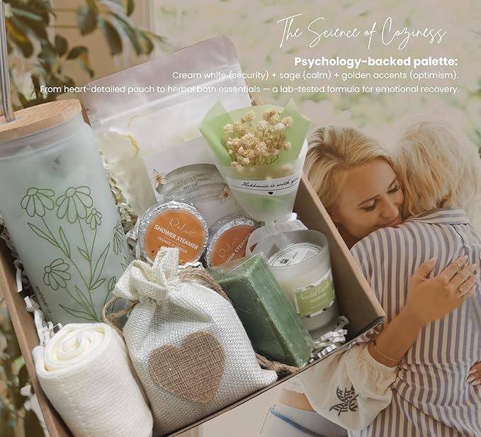 Get Well Soon Gift Basket- Relaxation, Birthday,Mothers gift/Self Care Package, After Surgery, Sympathy Gift for Loss of Loved One, Thinking of You Set, Grief/Comfort/Miscarriage for Women(Sage Green)