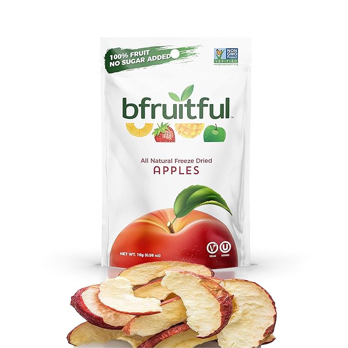 bfruitful Freeze-Dried Apple, Freeze Dried Fresh Fruit Bites, Gluten Free, Vegan, Dairy Free, Kosher, No Sugar Added, Non GMO, Healthy Snacks for Kids or Adults, 0.56 oz Single-Serve Snack Packets, 12 Pack