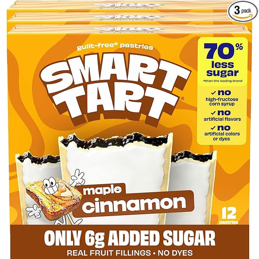 Smart Tart Toaster Pastries Maple Cinnamon - Low Sugar Snacks, Healthy Breakfast Pastry, On the Go Snack - Only 6g Added Sugar - 36 Count