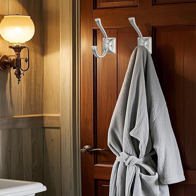 2 Pack Brushed Nickel Towel Robe Hooks, Coat Hooks for Wall Hanging Hat, Key, Bag, Mudroom Hook Entrance Bathroom Door Decorative Heavy Duty Hats Hanger