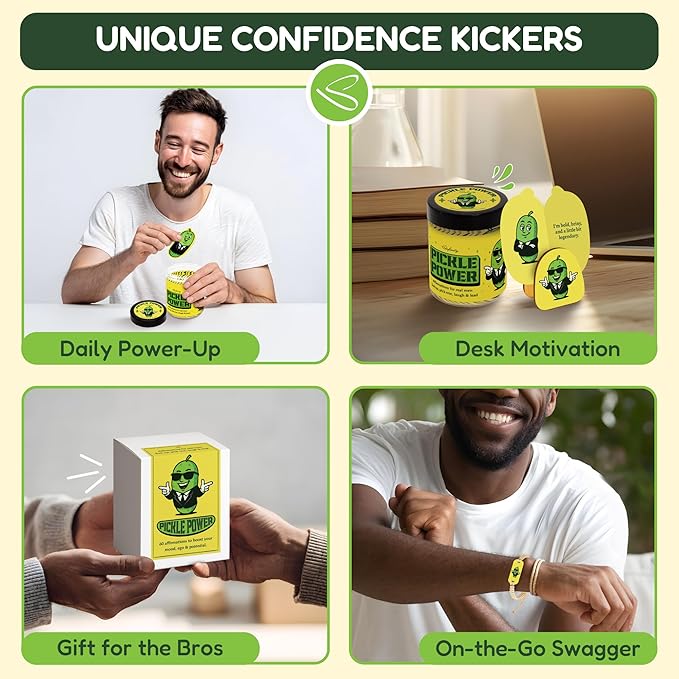 Funny Affirmation Cards For Men - Positive Pickle Gifts Ideas, Motivational Gifts For Men Husband Coworkers, Inspirational Cards With Quotes, Jar Of Encouragement Card For Office Desk Decor