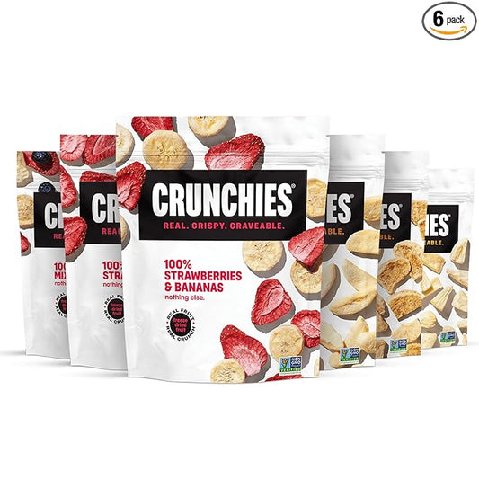 Crunchies Freeze-Dried Fruits, 100% All Natural Crispy Fruit, Non GMO and Kosher, Resealable Freeze Dried Fruit Snack Packs, Pack of 6 (Variety Pack)